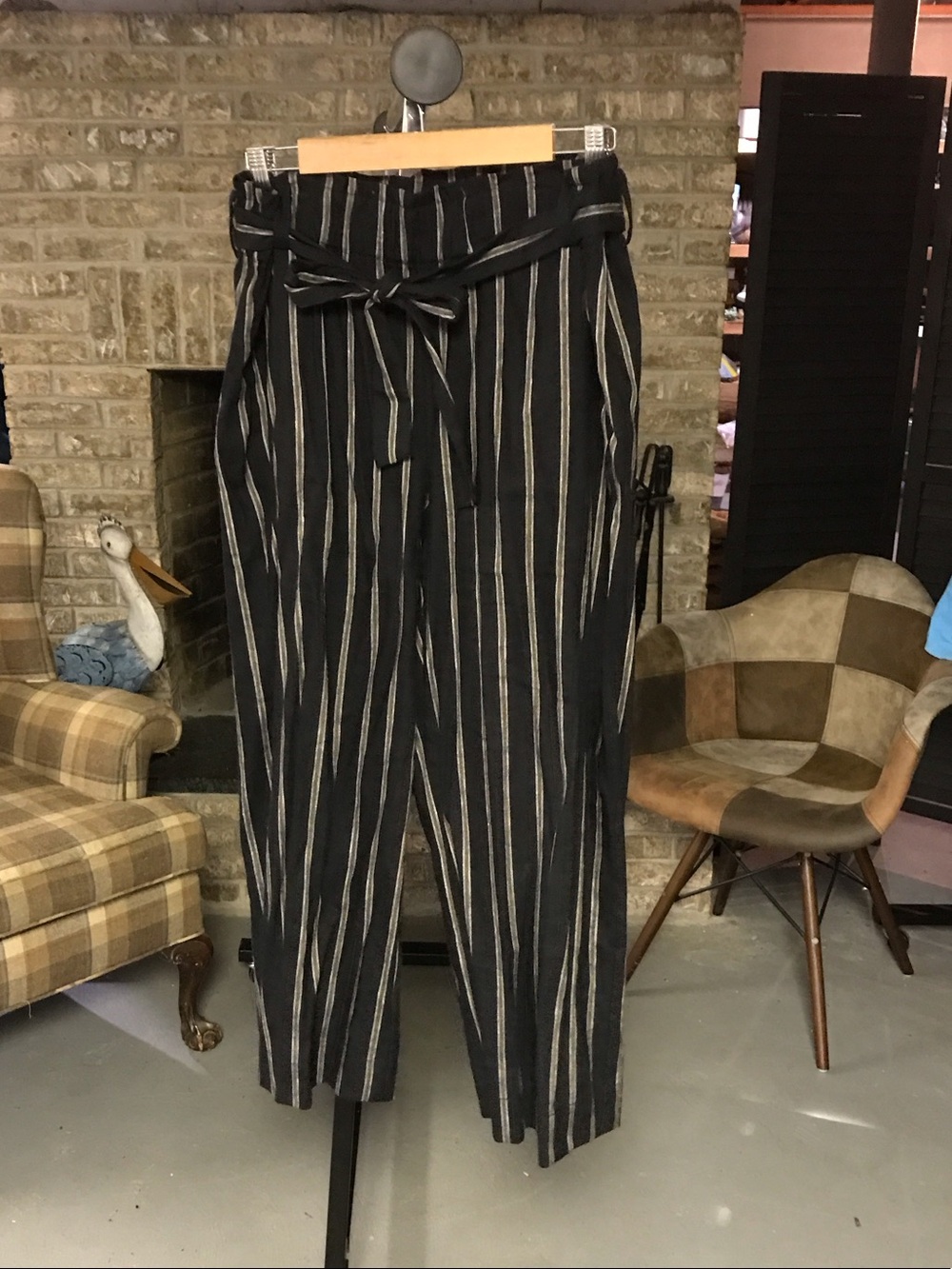 J. Jill Black Ankle-Length Paperbag Waist Striped Pants